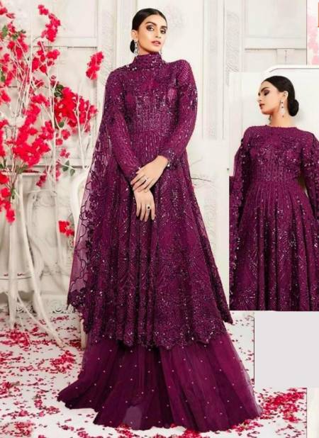 Purple Colour KHAYYIRA AMAIRA Designer Heavy Wedding Wear Butterfly Net With Embroidery Heavy Salwar Suit Collection 2000-A
